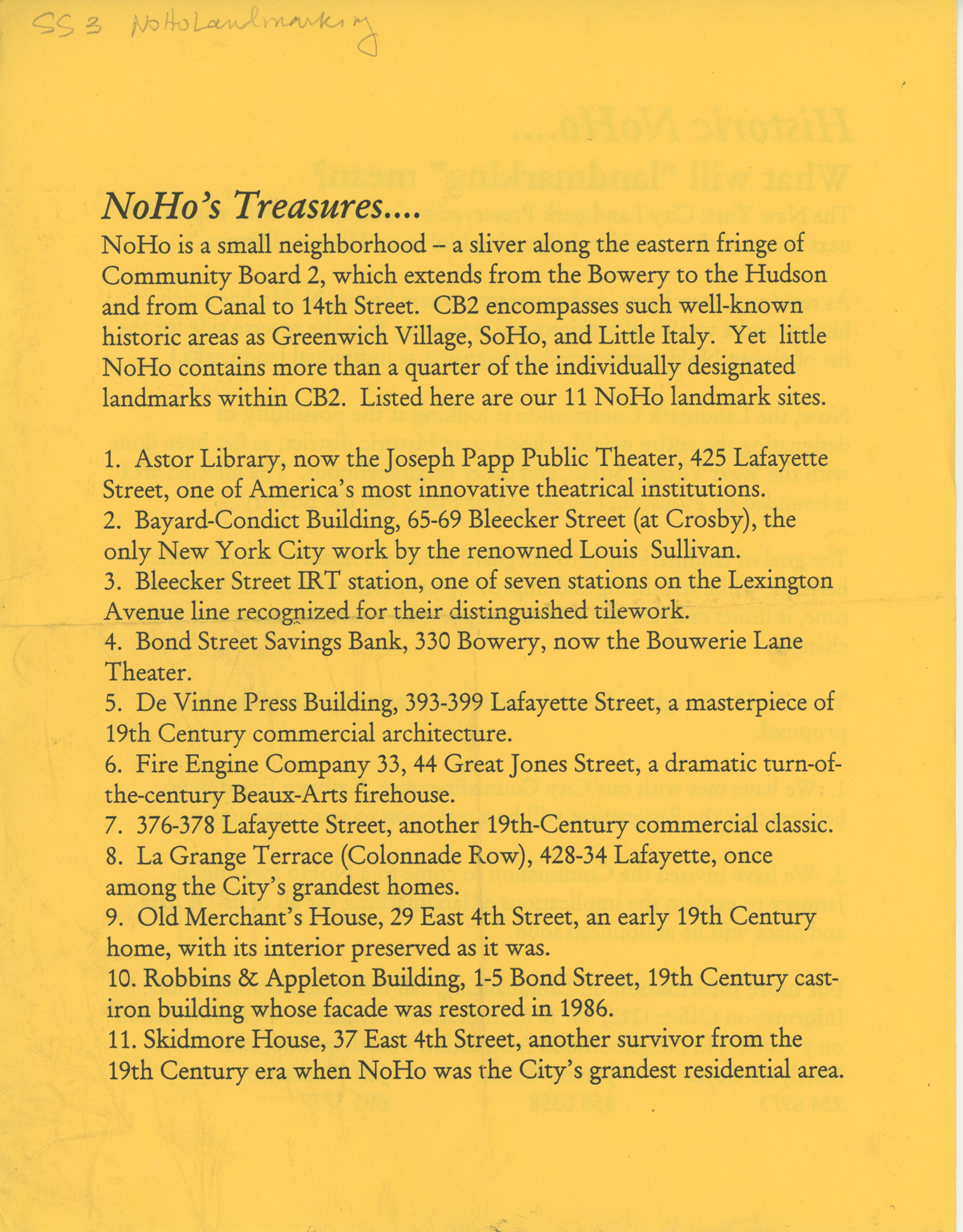 Historic NoHo Landmarking Flyer #2 (n.d.)