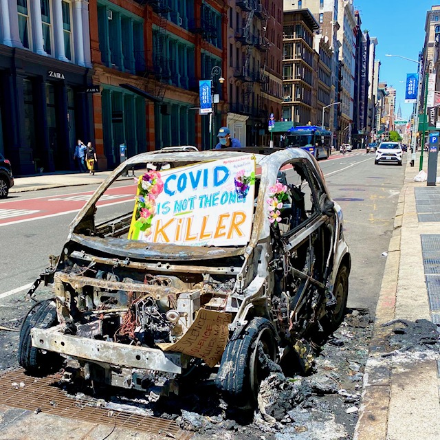 burned police car