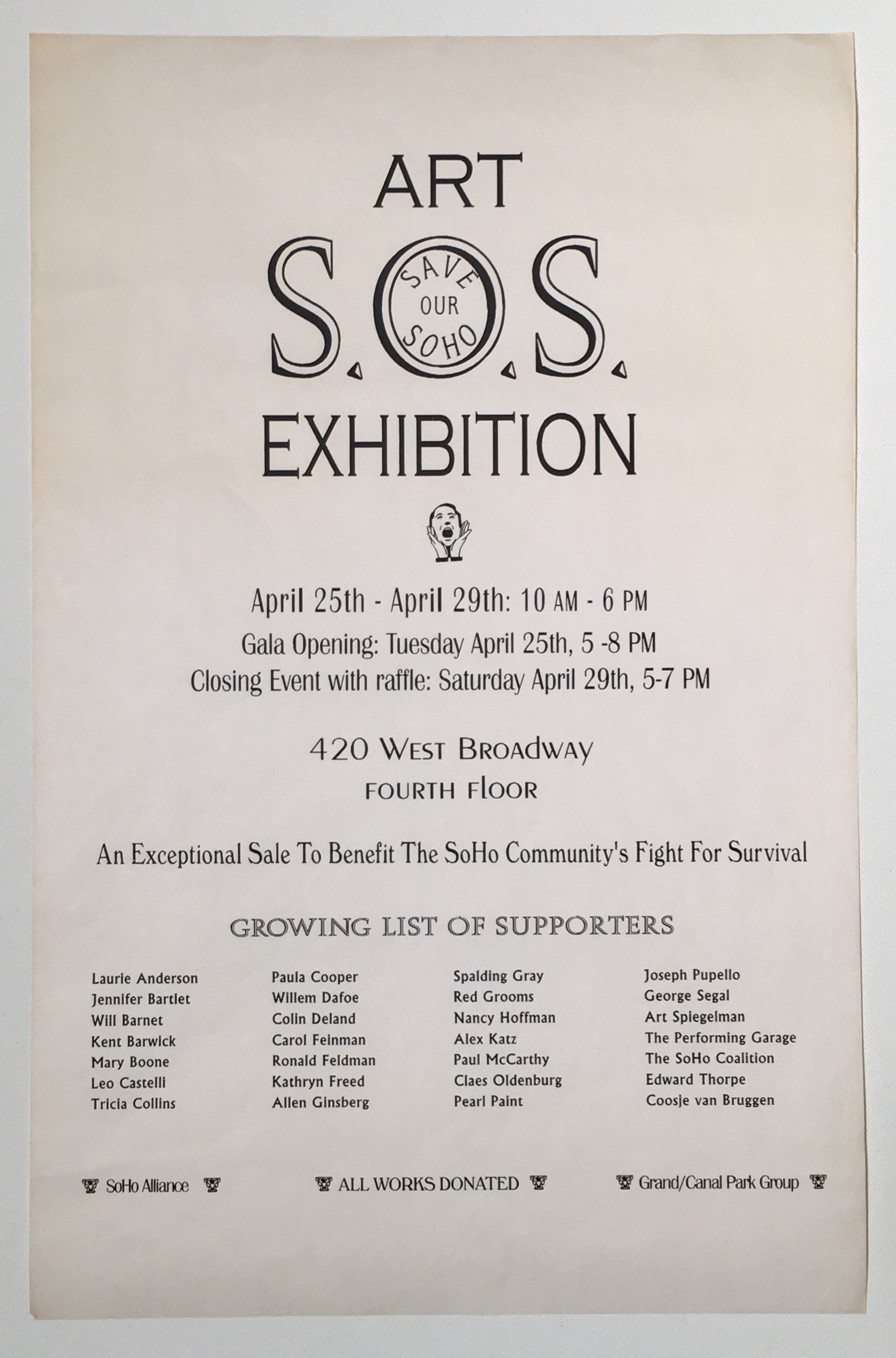 A poster from the SOS: Save Our SoHo Exhibition