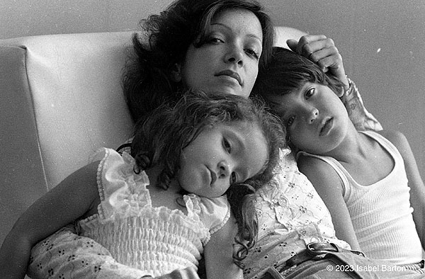 Self-Portait with my Kids, Caracas 1974  (© 2023 Isabel Barton)