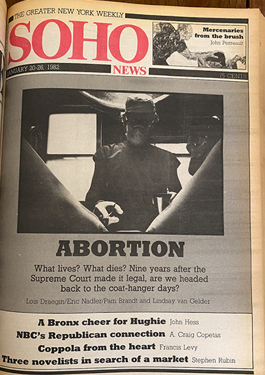 The Soho Weekly News cover story on abortion, January 20, 1982