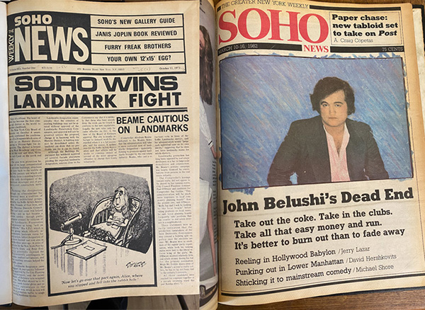 The Soho Weekly News first issue in 1973 and its last issue in 1982