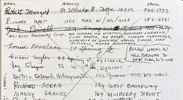 Portion of the four page sign-in sheet for the meeting of Artists Against the Expressway at the Whitney Museum of American Art on June 19,1969
