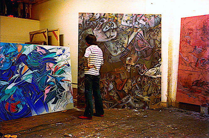 My Lispenard Street studio taken in 1975. It was the only time I was able to work on or view three large paintings at once....I miss that freedom.