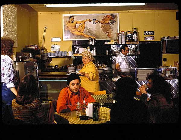 Millie Zazalli center and Joe Zazalli in the kitchen at the Gallery Stop Luncheonette on West Broadway  between Prince and Spring 1975