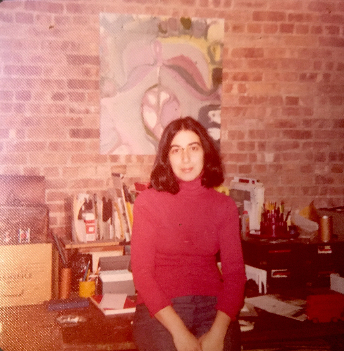 Martha Moses in her art studio, 16 Greene St., 197?