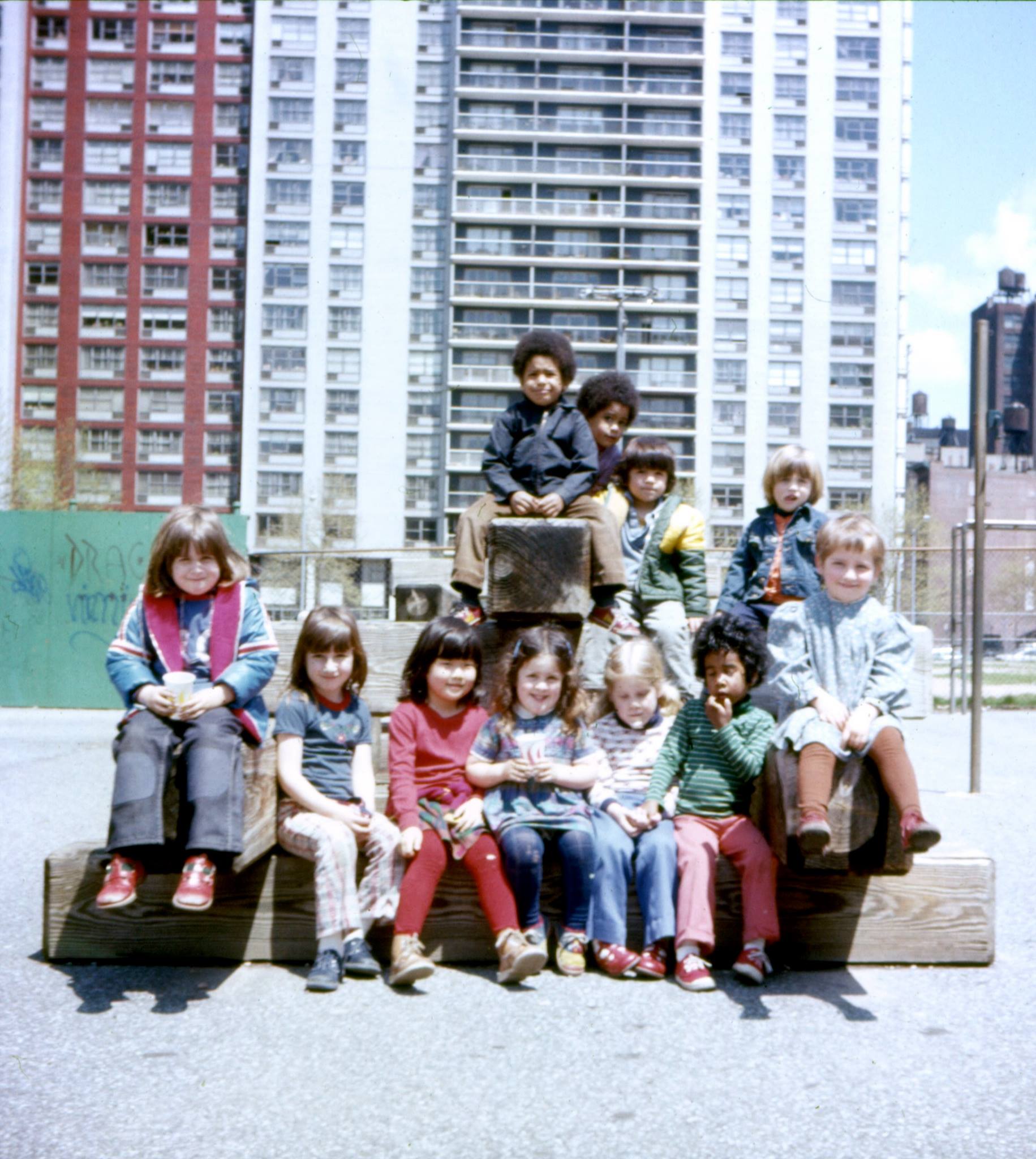 SoHo Playgroup kids at Silver Towers playground, ca 1975