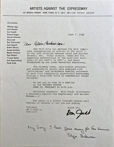 Invitation to the Artists Against the Expressway meeting at the Whitney Museum of  American Art on June 19, 1969