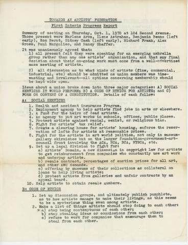 Towards An Artists Federation Interim Report (1970)