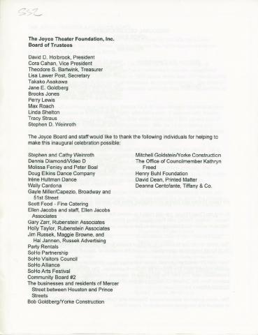 Joyce SoHo Opening Ceremony Program (1996)
