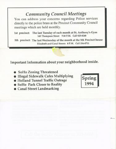 SoHo Alliance Newsletter (Spring 1994)
