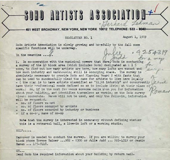 SoHo Artists Association Newsletters 1969-1974
