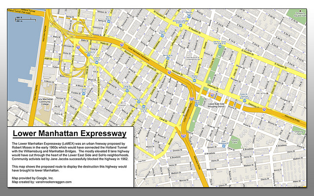 Map of the proposed Lower Manhattan Expressway (image: Vanshnookenraggen/Flickr)