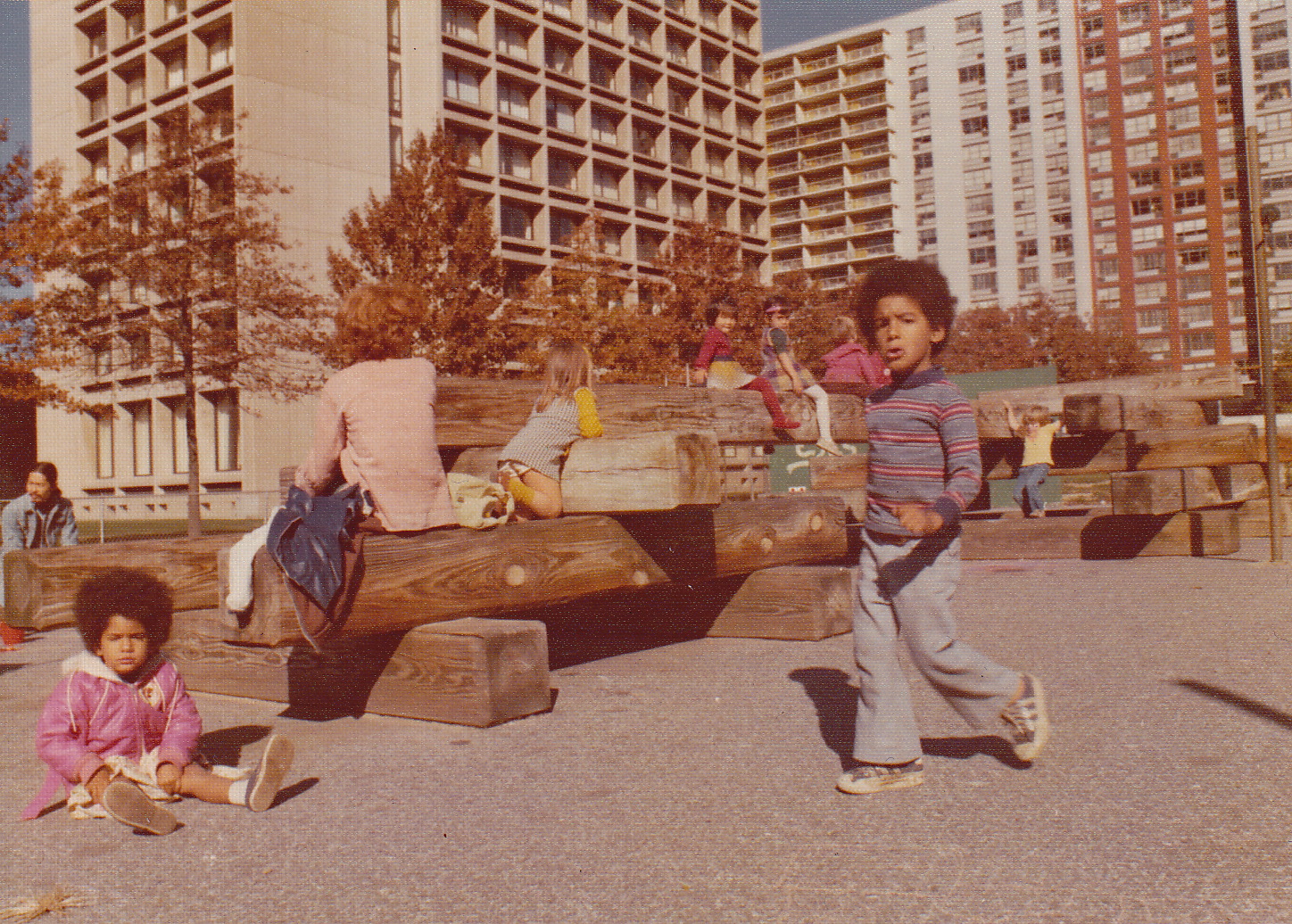 The pre-Coles NYU Playground with the Silver Towers behind, ca. 1975