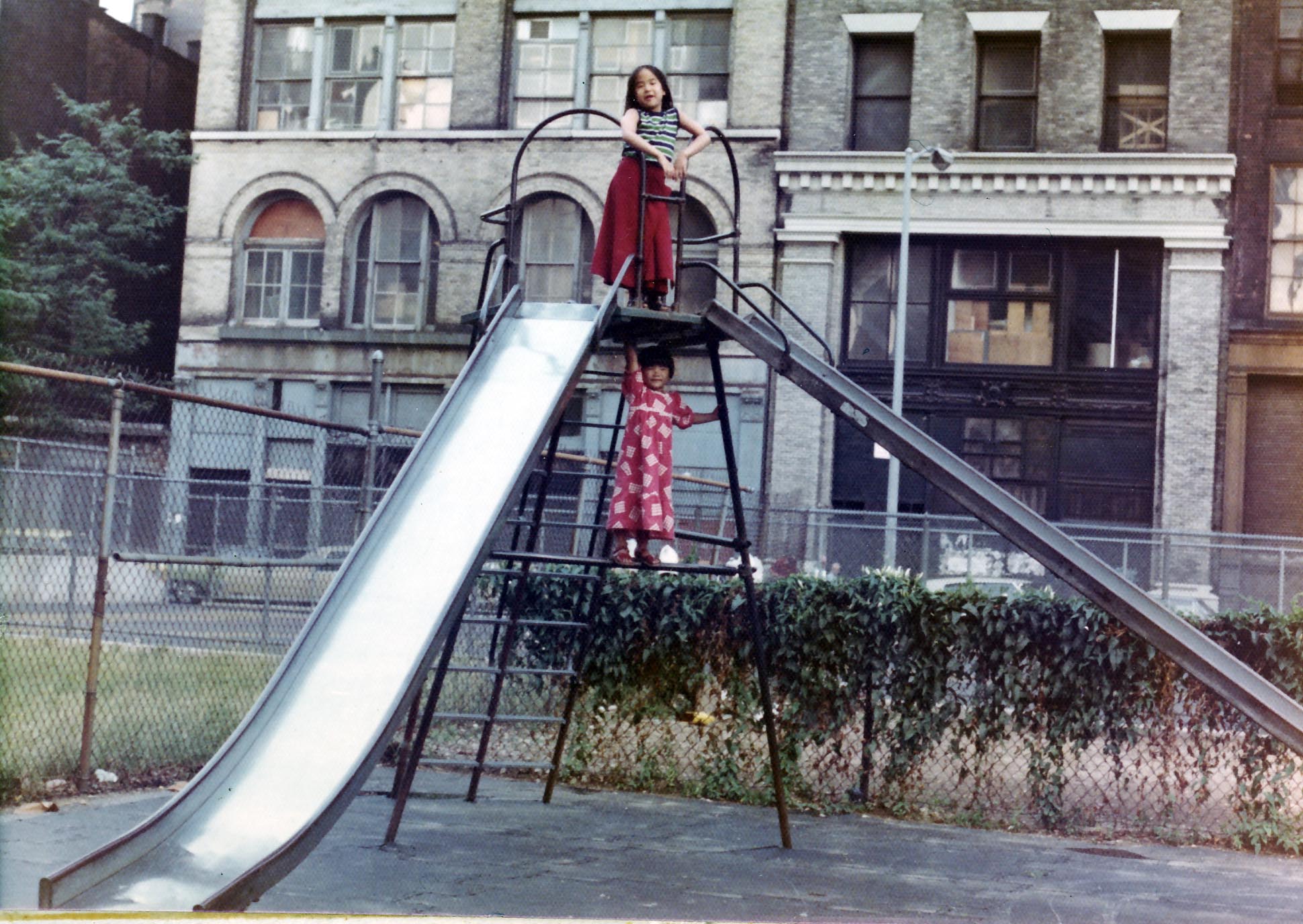 The big slide in the old NYU playground (Mercer Street in background)