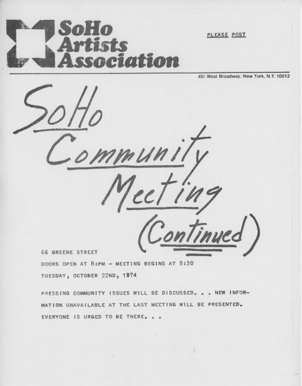 A flyer from the SoHo Artists Association