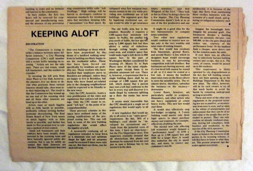 Keeping Aloft - Jim Stratton's regular column in the SoHo News.