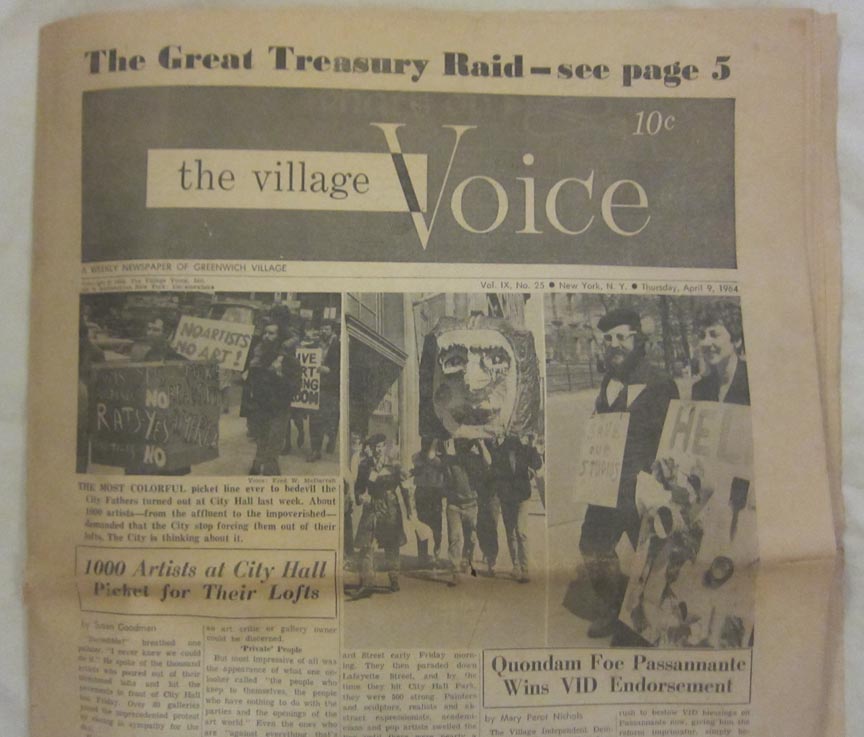 The Village Voice - April 9, 1964 issue about artists rallying for loft rights, back when you had to pay (10 cents!) for the paper.