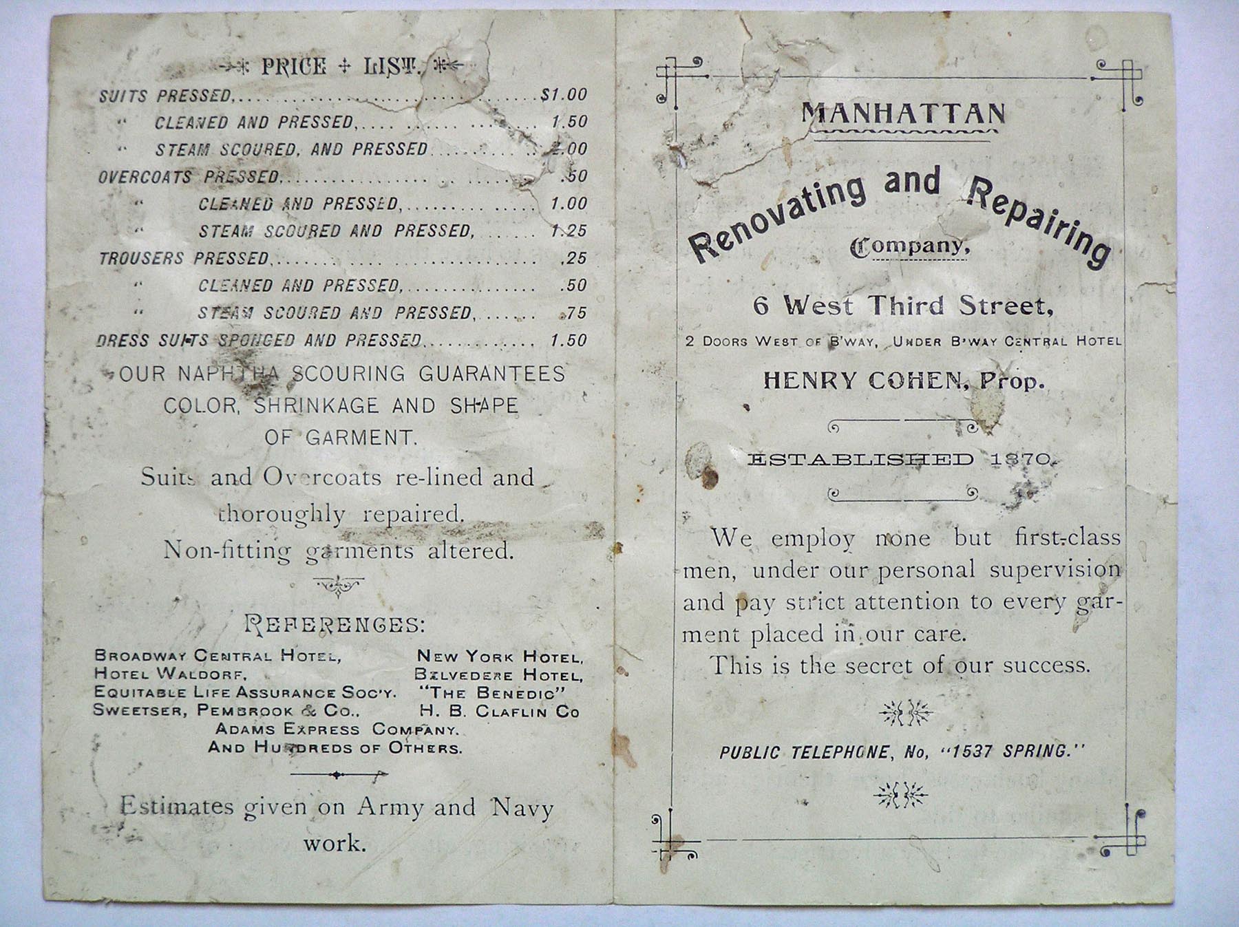 Brochure from the Manhattan Renovating and Repairing Company