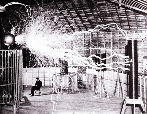 This tesla coil snuffed out the power in Colorado Springs when this photo was taken. Photo by Dickenson V. Alley, photographer at the Century Magazines via Wikimedia Commons.