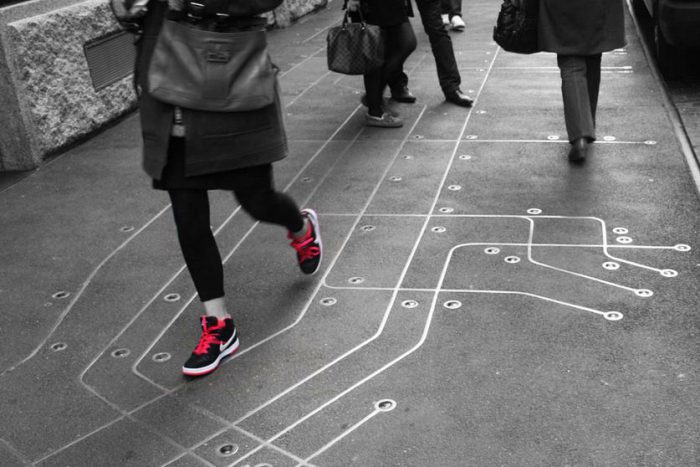 Francoise Schein's “Subway Map Floating on a NY Sidewalk” on Greene Street between Prince and Spring